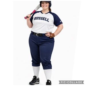 RUSSELL ATHLETIC NAVY FAST-PITCH SOFTBALL PANTS KNICKER ELASTIC HEM NEW NWOT